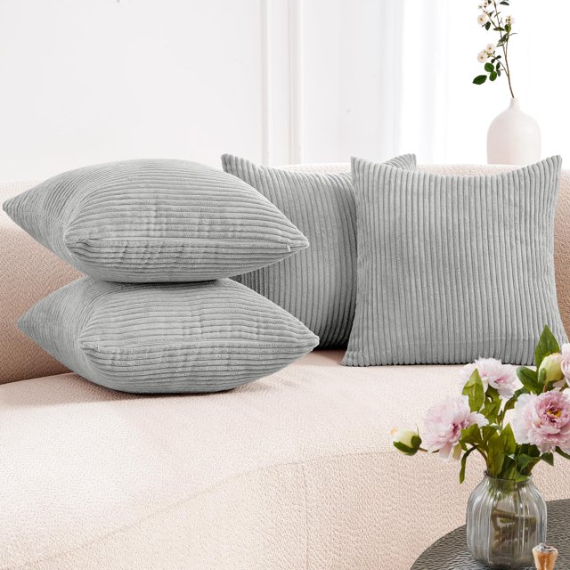 Deconovo Corduroy Fundas de cojines Juego de 4 – Machine Washable Home Decor for Sofa, Dormitorio | Light Grey, 12x20 Inch