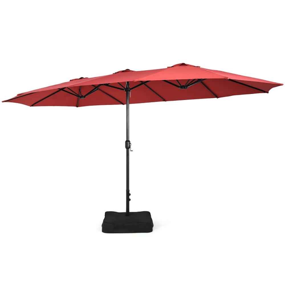 Aimee Lii 15 Feet Double-Sided Twin Patio Umbrella with Crank and Base, Sunbrella Patio Umbrellas, Red Aimee Lii 15 Feet Double-Sided Twin Patio Umbrella with Crank and Base, Sunbrella Patio Umbrellas, Red