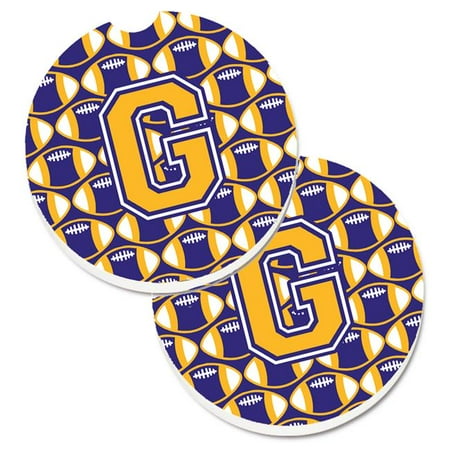 

Letter G Football Purple & Gold Set of 2 Cup Holder Car Coaster