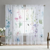 Floral Leaves Curtains for Living Room 63 inch Length 2 Panels Set Elegant Blue Pink Spring Flower Printed Window Curtain Natural Sheer Curtains Chiffon Drapes for Bedroom