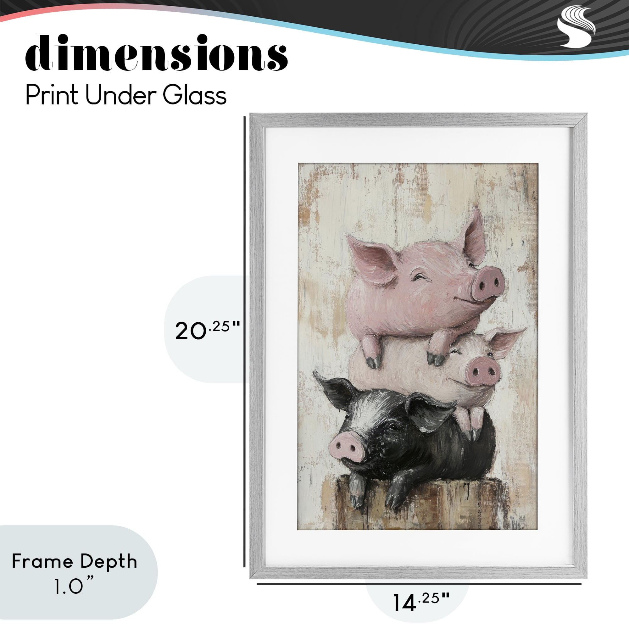 Stupell Industries Pig & Piglet Pile Gray Framed Print Under Glass, design by Tina LeCour