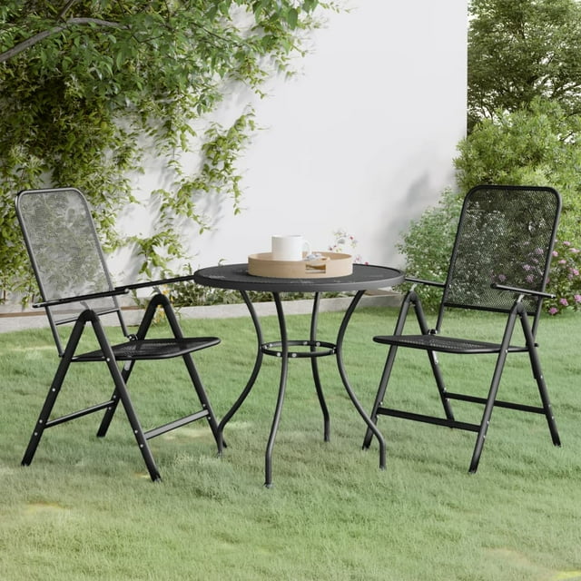vidaXL Ensemble de Salle à Manger de Jardin 3 Pcs Maille en Métal Déployé Anthracite