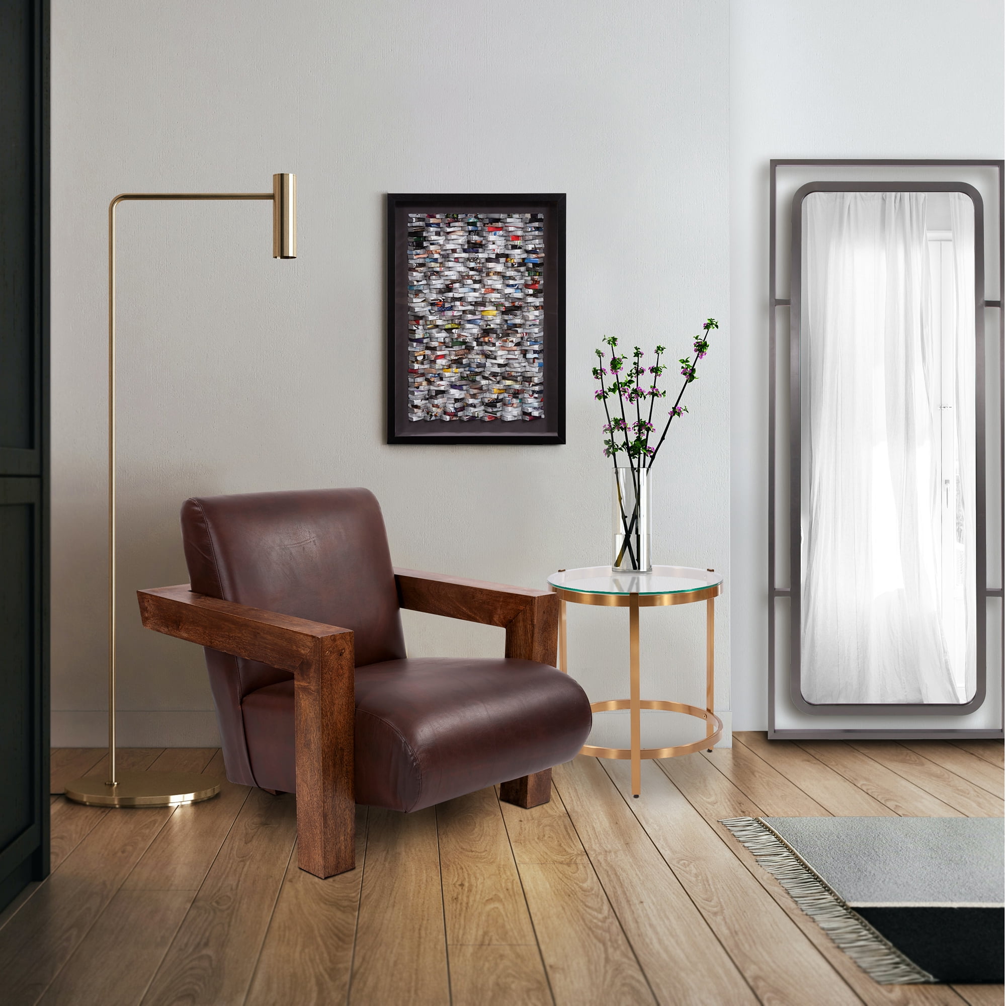 Tyler Dillion Brushed Brass Round Stainless Steel Side and Accent Table with Glass Top 19"H x 16.5"D x 16.5"W