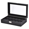 12 Slot Watch Box for Men PU Leather Display Case Metal Buckle Clear Lid Wrist Watch Organizer
