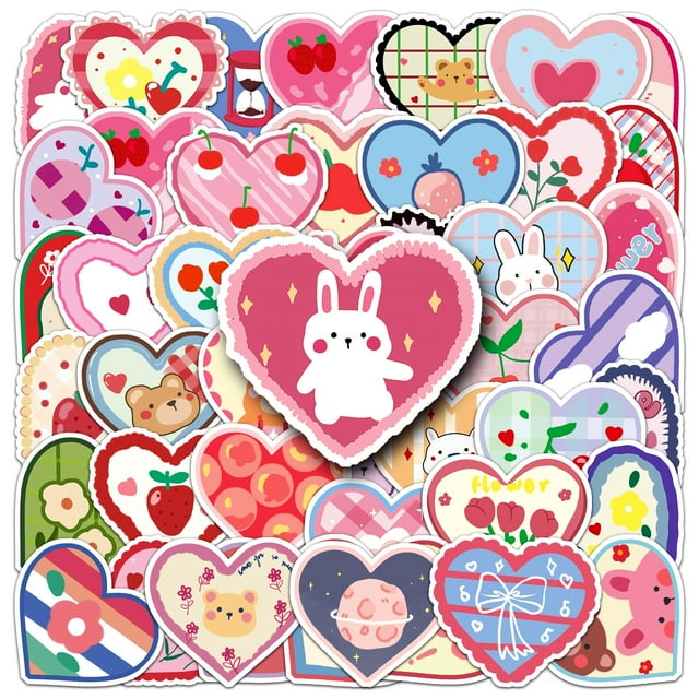 50 pegatinas para el día de San Valentín, pegatinas con forma de corazón de diseño divertido, pegatinas lindas de amor, pegatinas de vinilo impermeables para botella de agua