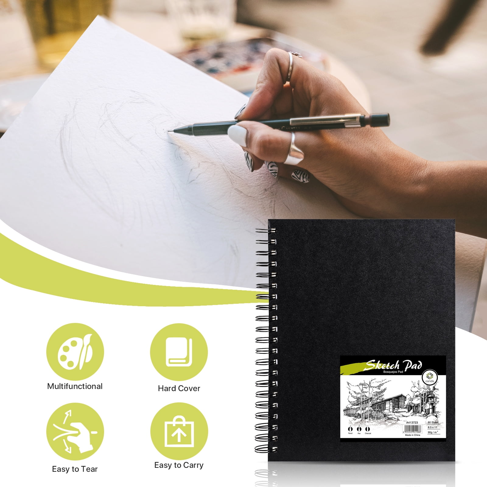 CONDA 8.5"x11" Hardbound Sketch Book, DoubleSided Hardcover Sketchbook, Spiral Sketch Pad