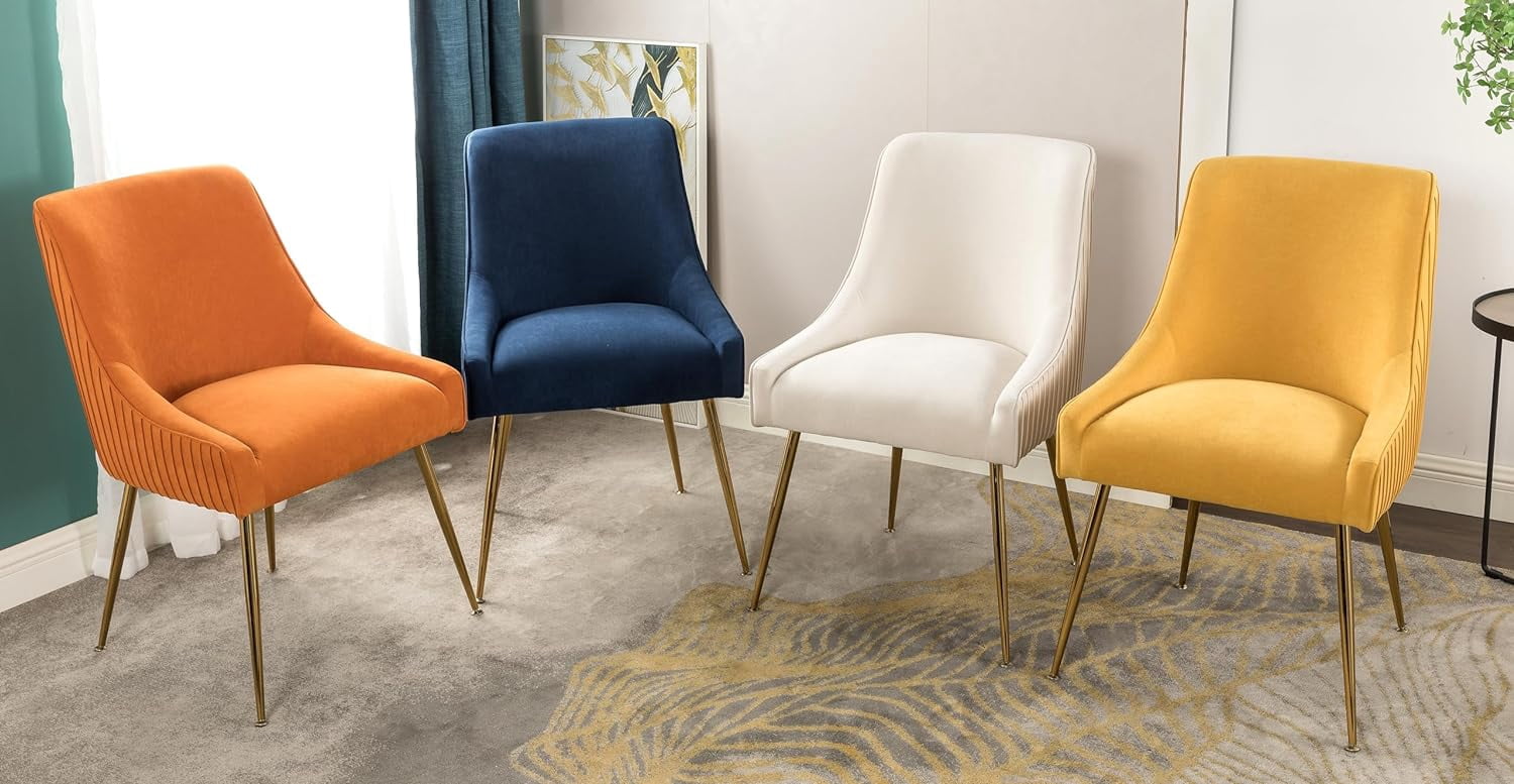 US Pride Furniture Luxury Velvet Chair with Elegant Scoop Back Design Gold Metal Legs and Soft Upholstery Comfortable Seating for Dining Room Kitchenor Office W22.0 x D25.0 x H35.2 Ocean Blue