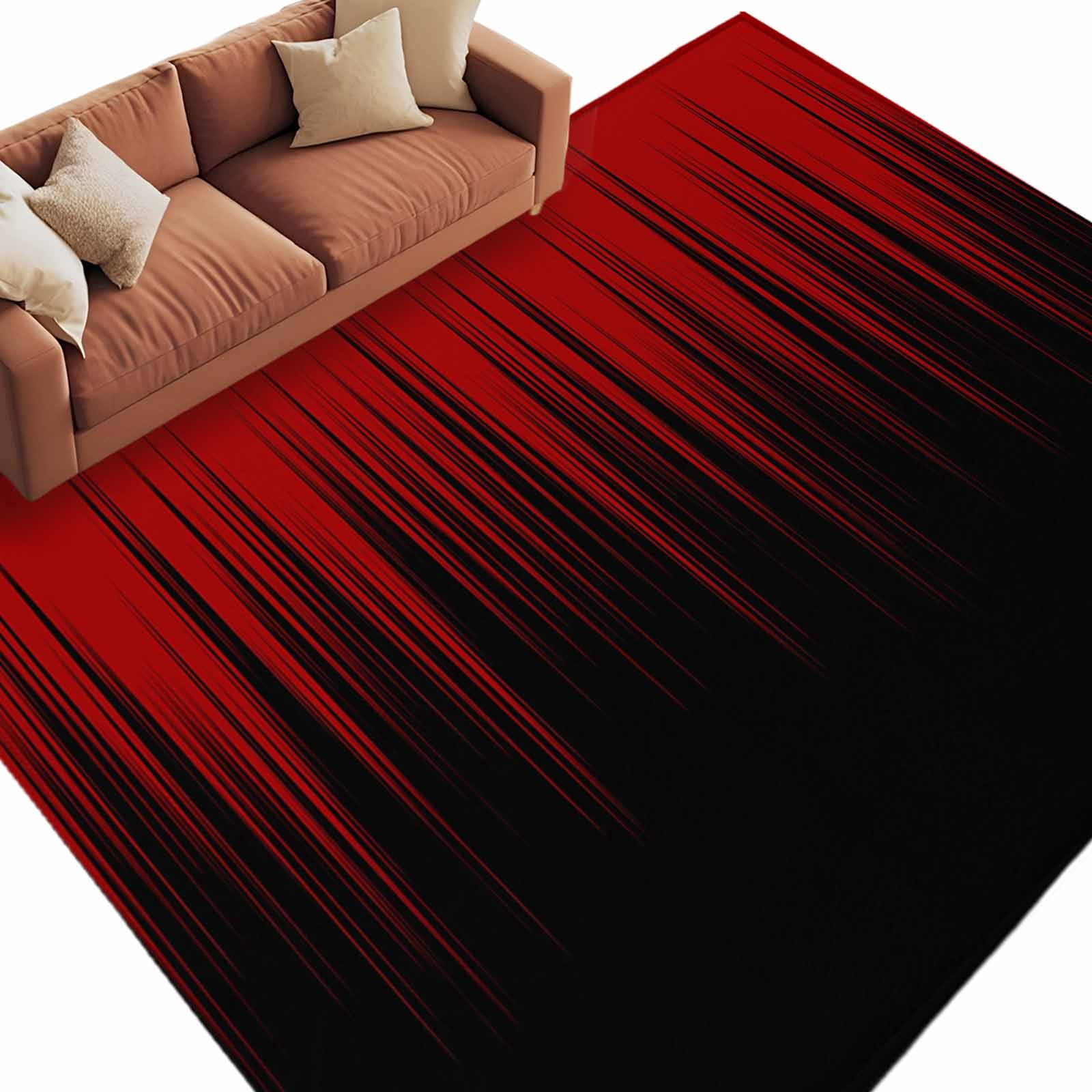 Rectangle Area Rugs 5 x 7 Ft, Dark Red Black Ombre Non-Slip Residential Carpet, Modern Abstract Art Striped Gradient Indoor Crawling Mats Runner Rugs for Living Room/Dining Room/Bedroom
