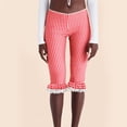 thumbnail image 7 of Kvture Women Capri Trousers Elastic Waist Plaid Skinny Cropped Pants Ruffle Lace Hem Red L, 7 of 7