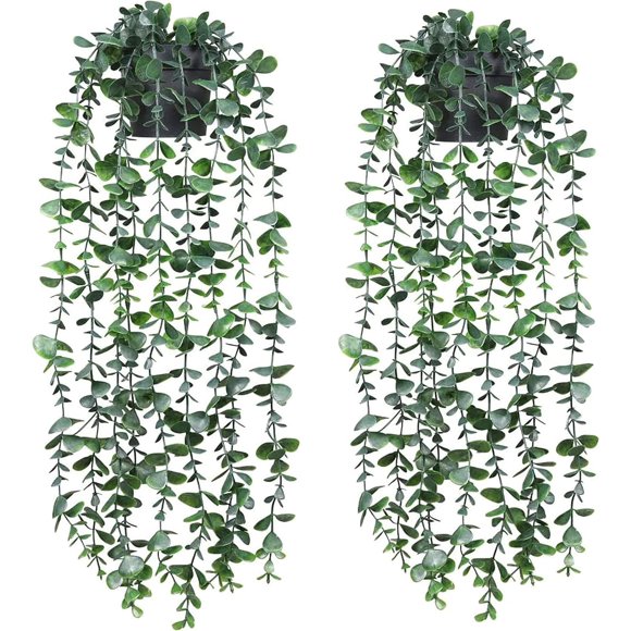 2pcs Artificial Plant, Small Eucalyptus Artificial Green Plant for Vine Plant in Pot for Home, Indoor and Outdoor, Office, Eucalyptus 2