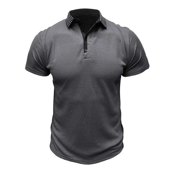 Camisetas Mens Beefy Muscle Color Sólido Turndown Collar Blusa Top, Camisetas de Manga Corta para Hombre