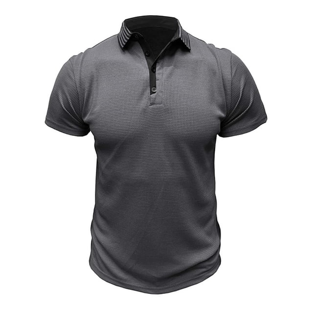 Chemises pour Hommes, T-Shirt Blouse Basique à Manches Courtes pour Hommes Musclé Robuste Uni Haut T-Shirt Blouse à Manches Courtes Col Rabattu Chemise