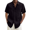 thumbnail image 6 of Men's Linen Shirts Short Sleeve Casual Shirt Oversized Summer Lightweight Button Down Beach Vacation Tops Black L, 6 of 6