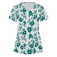 thumbnail image 5 of Idoravan Women Short Sleeve Tunic Blouse Women's Scrub Tops Women Casual Fashion Floral Printed Short Sleeve V-Neck Pocket Work Tops Mint Green XXL, 5 of 5