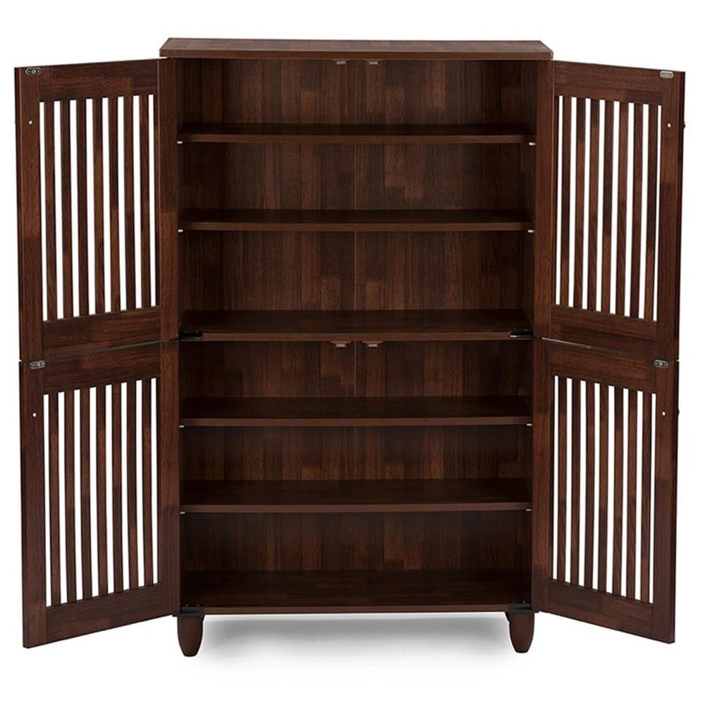 Baxton Studio Fernanda Modern 4-Door Oak Brown Wooden Shoe Cabinet