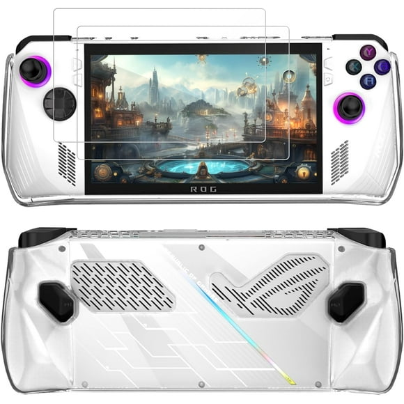 GHSDFBB TPU Transparent Case for ASUS ROG Ally Handheld Console-Full Protection Soft TPU Cover, Shockproof-Includes 2 Tempered Glass Screen Protectors,Clear