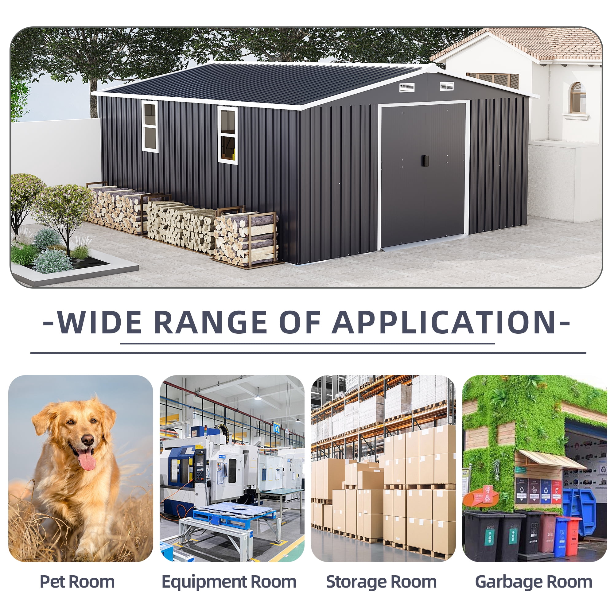 Leumius 10x12 FT Outdoor Metal Storage Shed, Large Storage Sheds with Sturdy Frame Structure, Metal Garden Tool Shed with Lockable Door for Garden Lawn Backyard Dark Gray