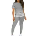 thumbnail image 1 of Cameland Ensemble Décontracté 2 Pcs pour Femmes, Hauts à Manches Courtes et Pantalons Moulants à Col Rond, 1 of 4