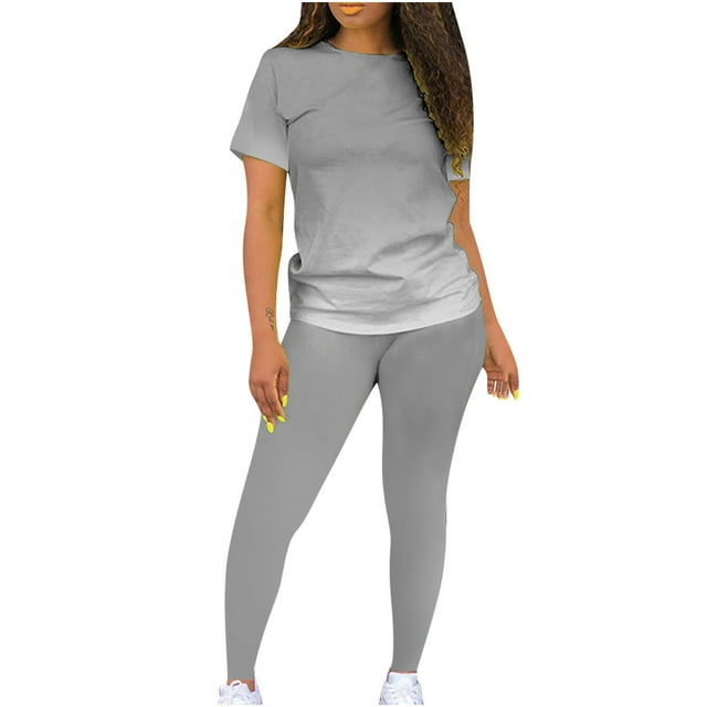 Cameland Ensemble Décontracté 2 Pcs pour Femmes, Hauts à Manches Courtes et Pantalons Moulants à Col Rond