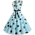 thumbnail image 3 of Women Dresses ,Womens 1950s Vintage Polka Dots Dress Spaghetti Strap Midi Dress Retro Swing Princess Tea Party A-line Dress Audrey Hepburn 50's 60's Evening Party Dance Gown with Belt, 3 of 6