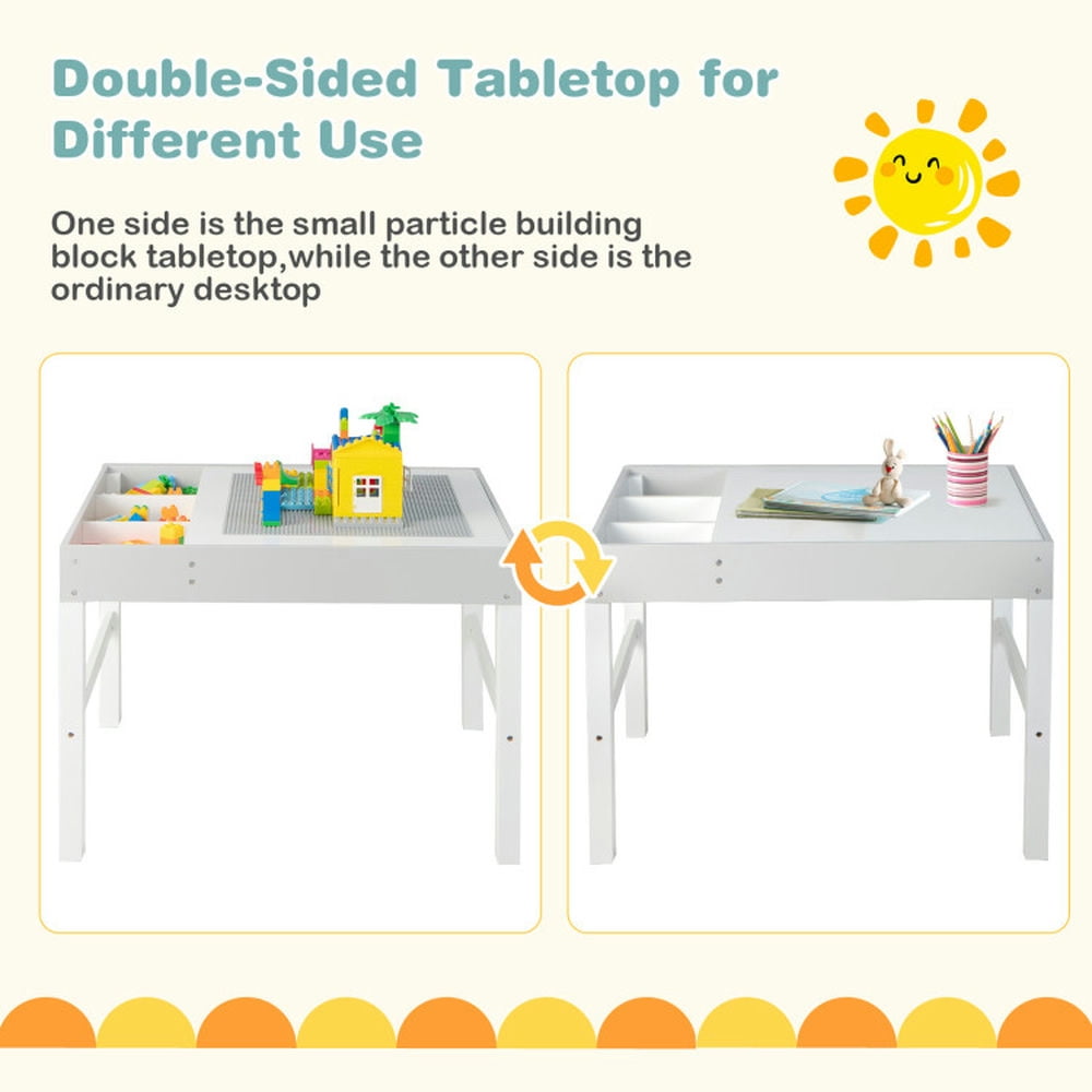Spaco 3 in 1 Wooden Kids Table with Storage and Double-Sided Tabletop-White, Toddler Table and Chair Set for Arts & Crafts, Snack Time, Homeschooling, Homework