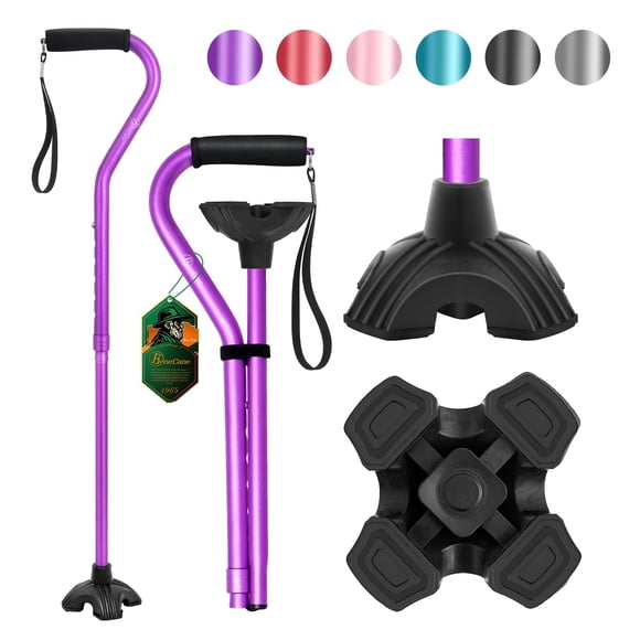 BeneCane Walking Cane Adjustable Cane with Offset Soft Cushioned Handle for Men & Women Lightweight Comfortable Extra Stability Base Mobility Aid for Men Women and Seniors Purple