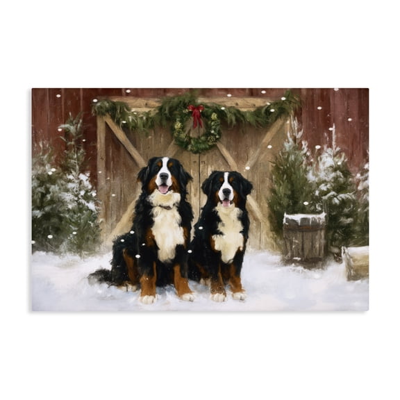 Stupell Industries Rustic Lodge Barnyard Bernese Mountain Dogs Canvas Art, 24 x 16, by Tina LeCour