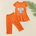 thumbnail image 4 of Shirts for Girls, Girls Summer Round Neck Small Print Short Sleeved Flying Sleeves Elastic Waist Cropped Pants Two-piece Set, 4 of 5