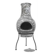 Sparkle Stone Outdoor Clay Chiminea Fire Pit Overall Size 33 inch Tall - Sun Face Patio Fire Handcrafted Chimenea, Wood-Burning Backyard Fireplace Stove with Cover Lid, Rustic Ceramic Chimney