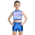 thumbnail image 6 of inhzoy Kids Girls 2 Piece Shiny Dance Outfits Crop Top Metallic Shorts Set Blue Fish Scales 6, 6 of 7