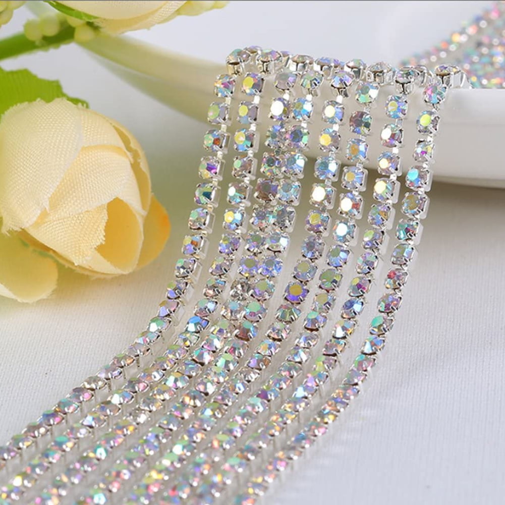 1 Yard Diamond Clear Crystal Rhinestones Silver Chain Trim  Sewing Wedding Craft