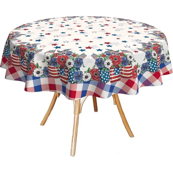 4th of July Tablecloth Waterproof Patriotic Table Cloths for Memorial Day, Independence Day Indoor Outdoor Dining Room-60"*60" Round