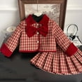 thumbnail image 1 of Conjuntos de blusas y camisas de cuello redondo y manga larga Suéter de punto para niños Cárdigan de flores Top de dos piezas y media falda Conjunto dulce y lindo Conjunto de poliéster para niños, 1 of 9