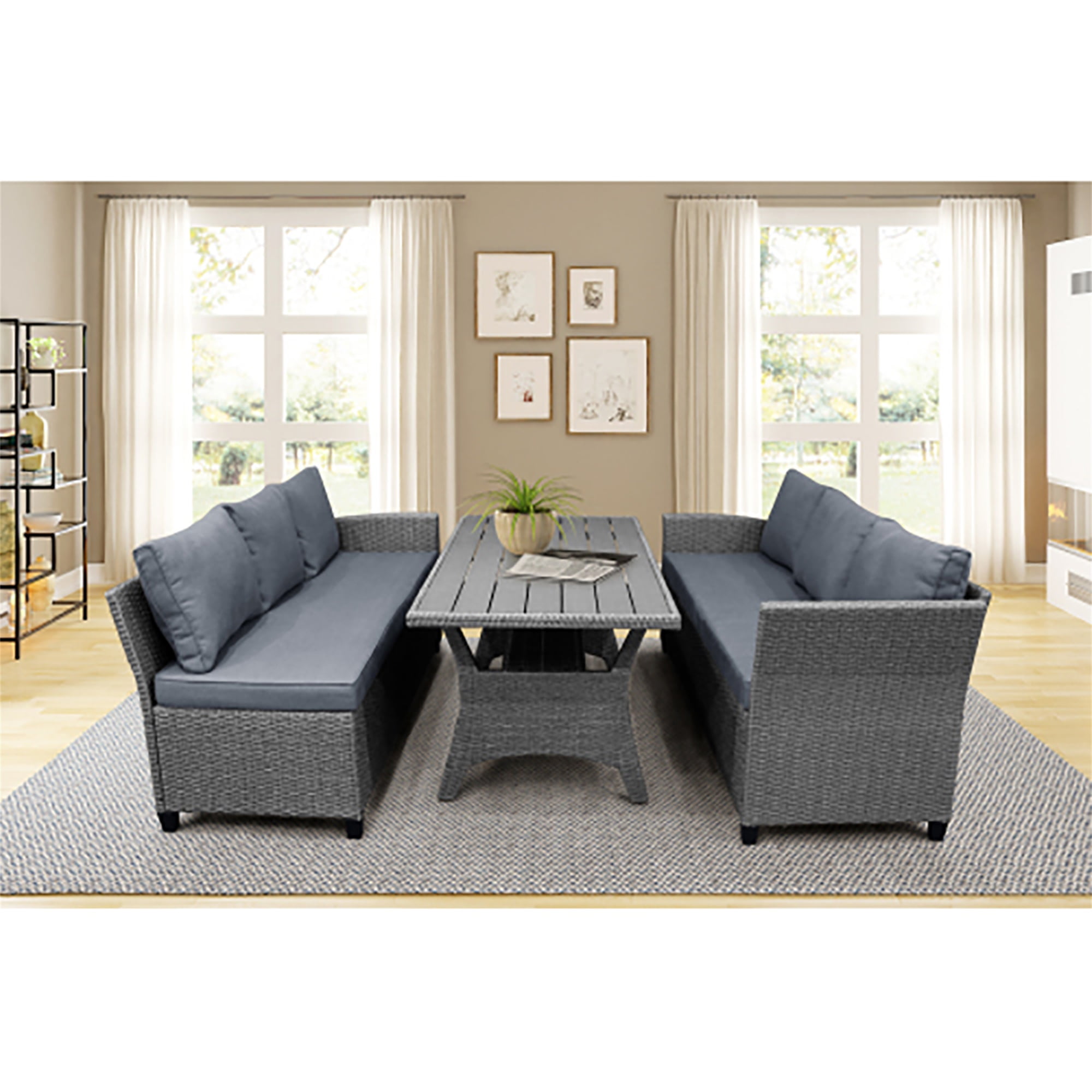 Kadyn Sectional Sofa, Patio Outdoor Furniture L Shape Sofa, Conversation Set All Weather Sectional Sofa Set with Table and Cushions, Gray Kadyn Sectional Sofa, Patio Outdoor Furniture L Shape Sofa, Conversation Set All Weather Sectional Sofa Set with Table and Cushions, Gray
