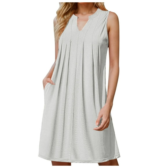 TJAZFJPA Sexy Black Dresses for Women Women Casual A Line Dress with Pockets 2025 Sleeveless V Neck Pleated Loose T Shirt Work Office Dresses Green Dress Vintage Dress Women