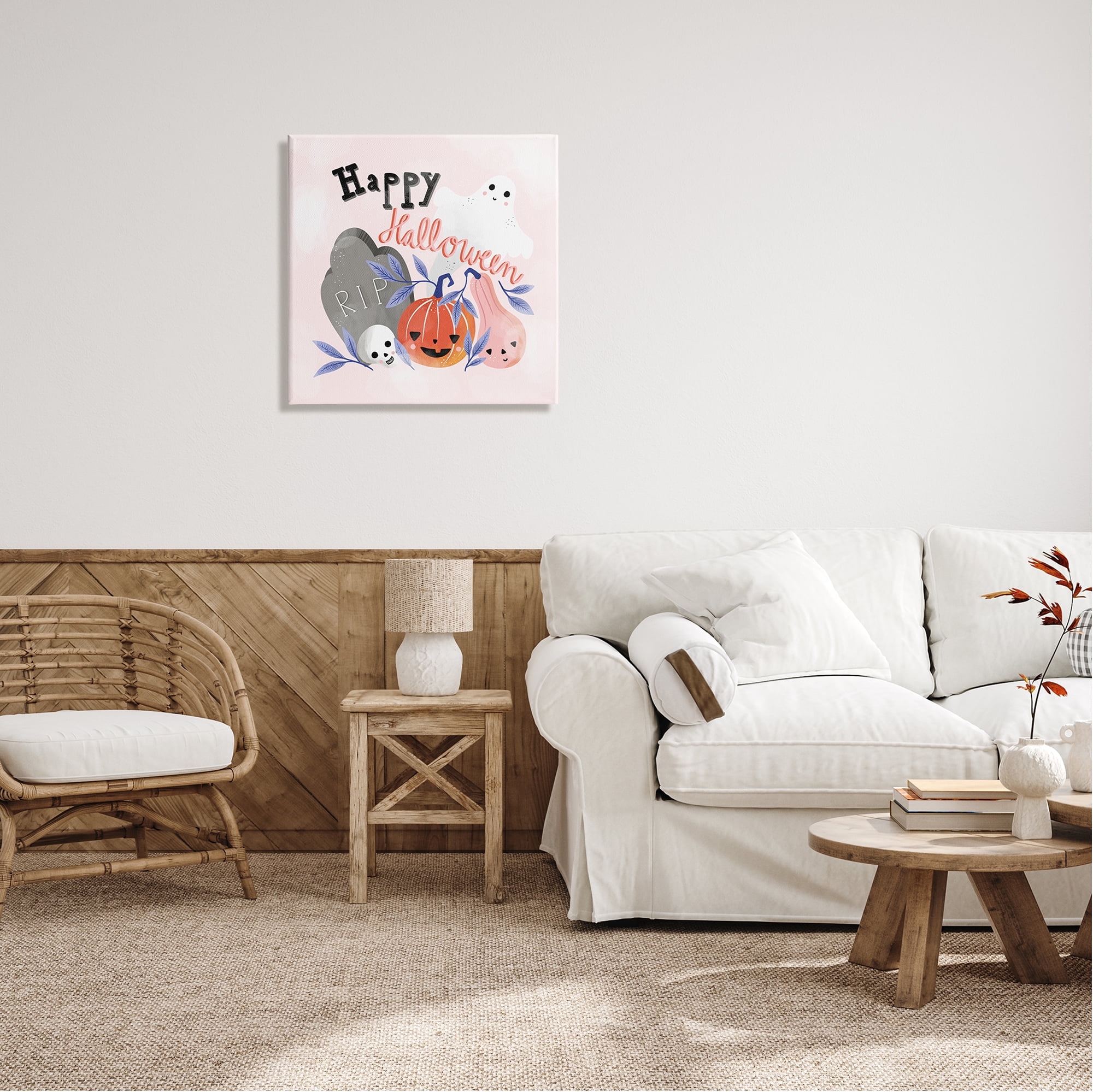 Stupell Industries Happy Halloween Typography Whimsical Haunted Faces Motifs Graphic Art Gallery Wrapped Canvas Print Wall Art, Design by Dominika Godette