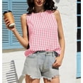 thumbnail image 3 of Delconic Women’s Sleeveless Round Neck Plaid Button Down Casual Vest Top with Gingham Pattern and Relaxed Fit for Everyday Wear Pink L, 3 of 6