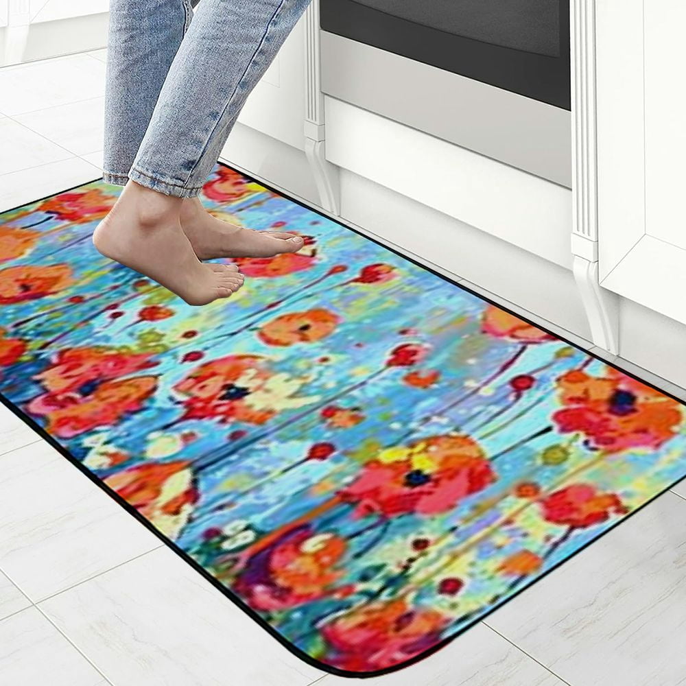 Qinduosi Doormat Abstract Poppy Floral Non-Slip Indoor Entryway Door Mat (Rubber Backing) 19.68*47.24 in