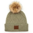 thumbnail image 3 of C.C Criss Cross Suede Patch Beanie Cozy Knit Hat for All Ages, Dark Grey, 3 of 25