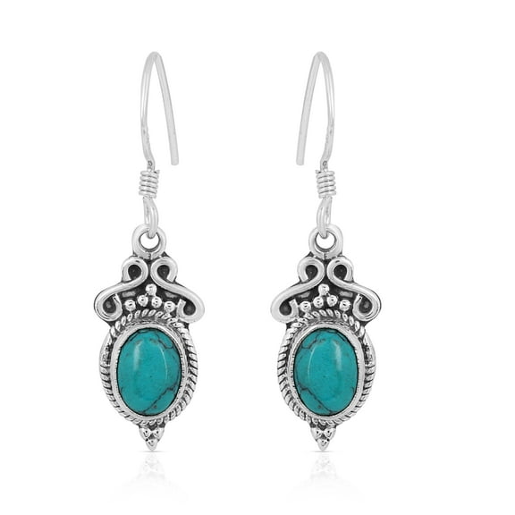 Natural Turquoise Dangle Earrings in 925 Sterling Silver with Oval Gemstones – Handcrafted Drop Earrings for Women, Artisan Boho Jewelry Gift for Anniversary, Birthday & Special Occasions