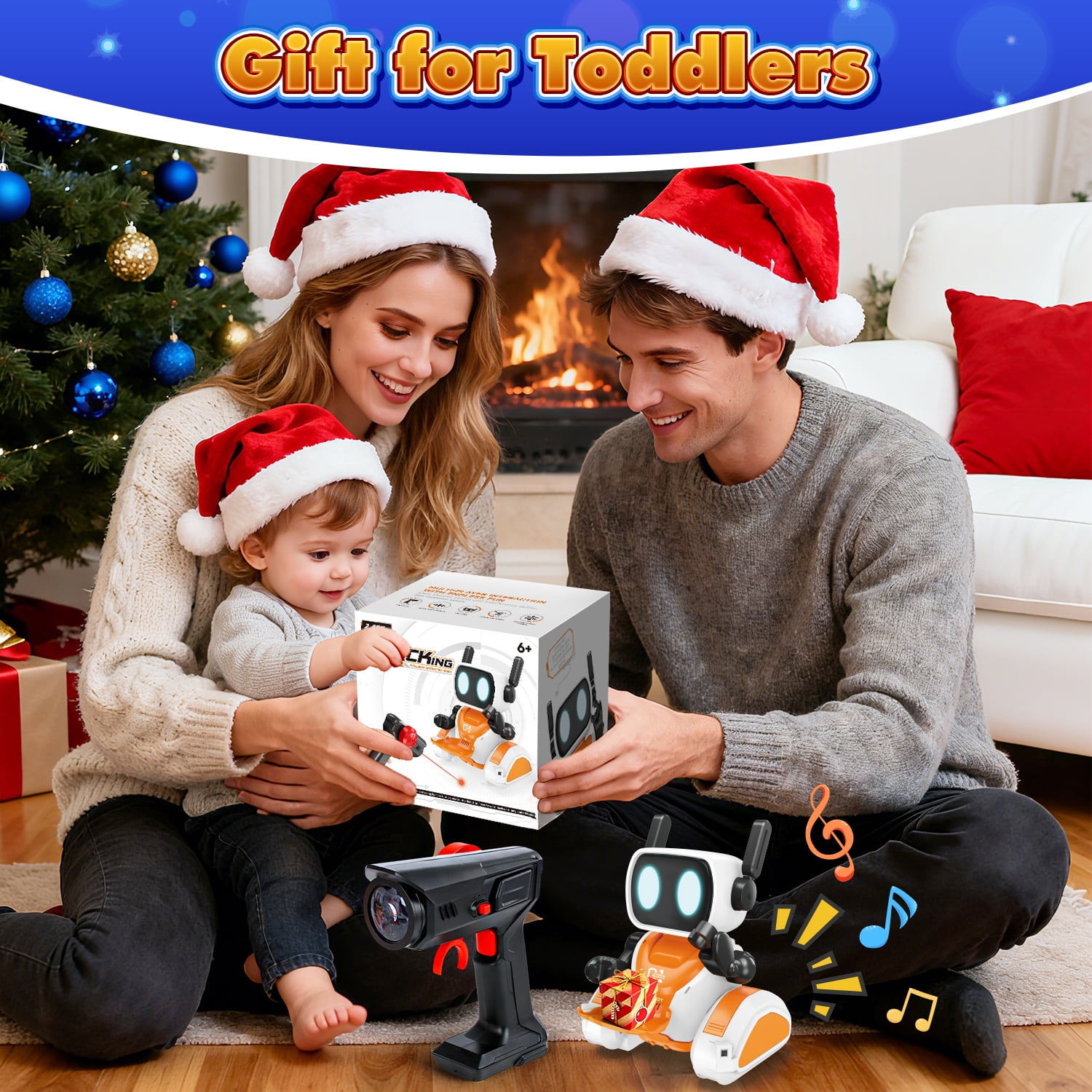 HopeRock Robot Toy for Kids 2-6, 2.4GHz Remote Control Robot with Infrared Tracking, Music & LED Eyes, Movable Arm , Electronic Toys Christmas Birthday Gift for Boys & Girls Ages 3-6.