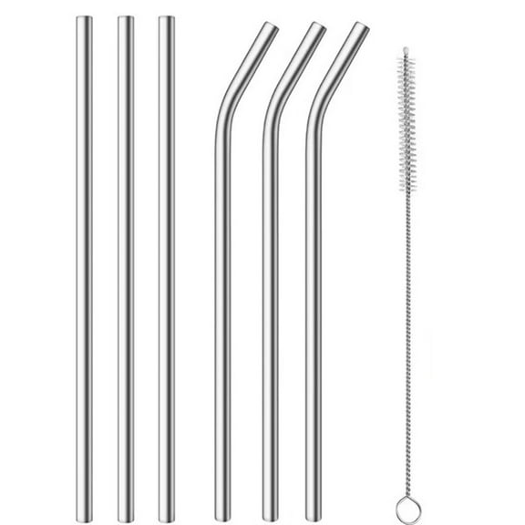 Metal Straws for 40oz Tumblers,6 Pack Stainless Steel Straws,Replacement Straw Fit for Cup 40 oz,0.39'' Wide 12'' Long ReusableTravel Cup Straws with 1 Cleaning Brush, 3 Straight 3 Bent Metal Straws