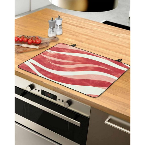 nqOlkjepod Large Induction Cooktop Protector Mat 36"x21", Red Waves Stove Top Covers for Electric Stove, Ombre Sea Ripples Shabby Beach Decorative Stove Burner Cover Mats, Glass Top Stove Cover