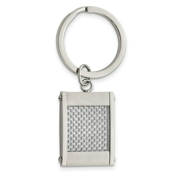 Stainless Steel Brushed and Polished Grey Carbon Fiber Key Chain Measures 33.5x21.5mm Wide - Key Chain for Men