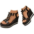 thumbnail image 2 of Women's High Heel Wedge Sandals Platform Fashionable Sandals Platform Elastic Strap Summer Beach, 2 of 6