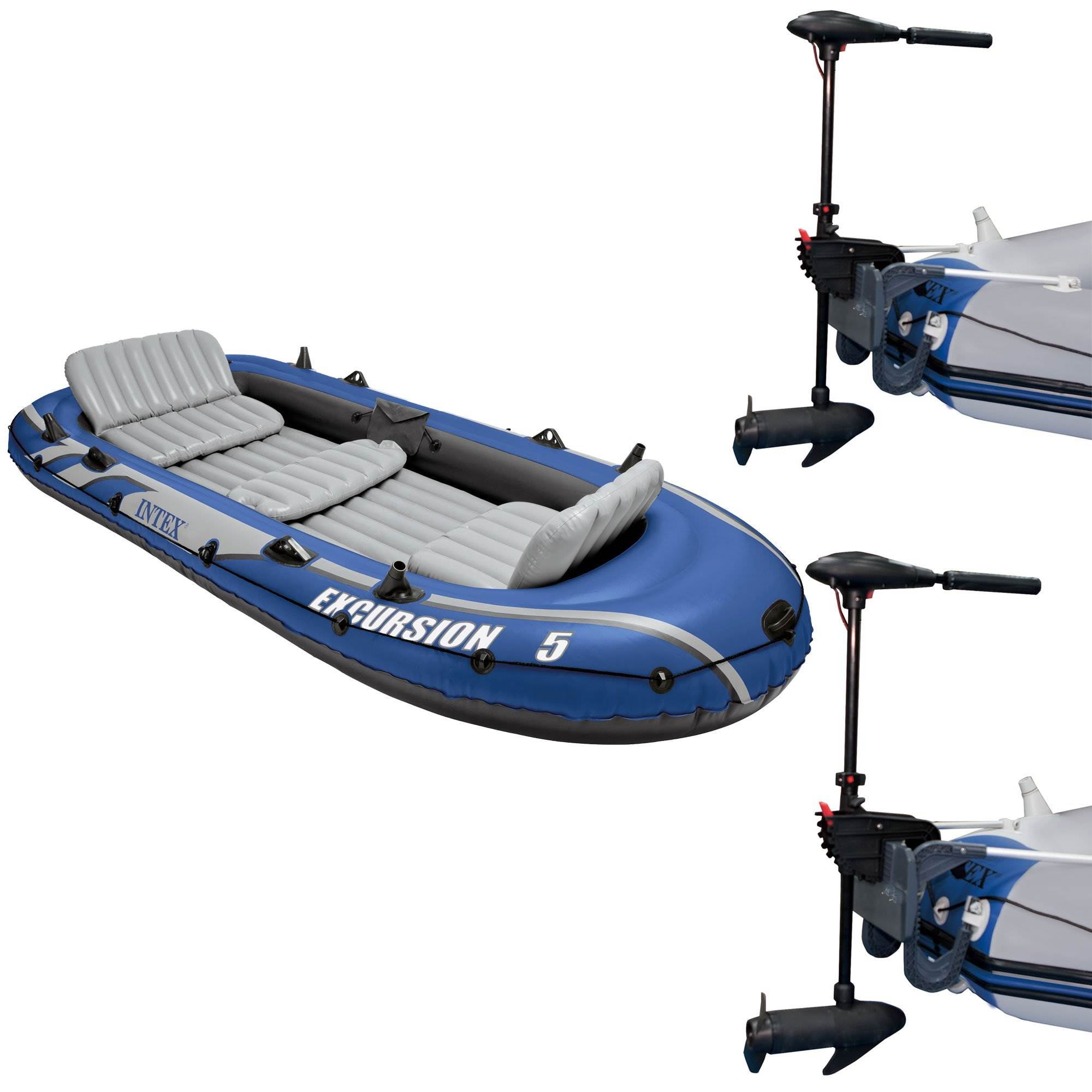 Intex Excursion 5 Inflatable Boat Set 2 Transom Mount 8 Speed Trolling Motors Walmart Com Walmart Com