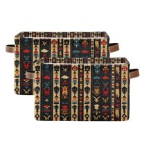 Yayeee 2 Pack Canvas Storage Basket with Handles for Shelves Fabric Bins Closet Organizer, Beige Geometric