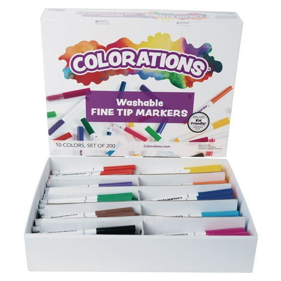 Colorations Washable Fine Tip Marker Classroom Value Pack - Set of 200