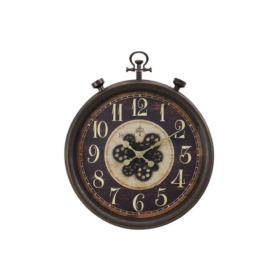 Clocks - 24" Round - Gear Mechanism - Wall Clock - Brown - Traditional