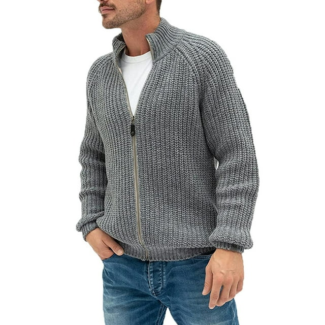 Daeful Cardigan pour Hommes Pull à Simple Boutonnage Manteau d'Hiver Ouvert devant Fermeture Éclair Cardigans Gris m